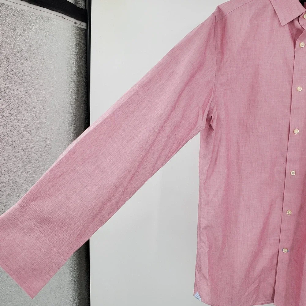 Banana Republic Mens Grant Fit Non-Iron Cotton Button Shirt Pink L 16-16.5 Prep